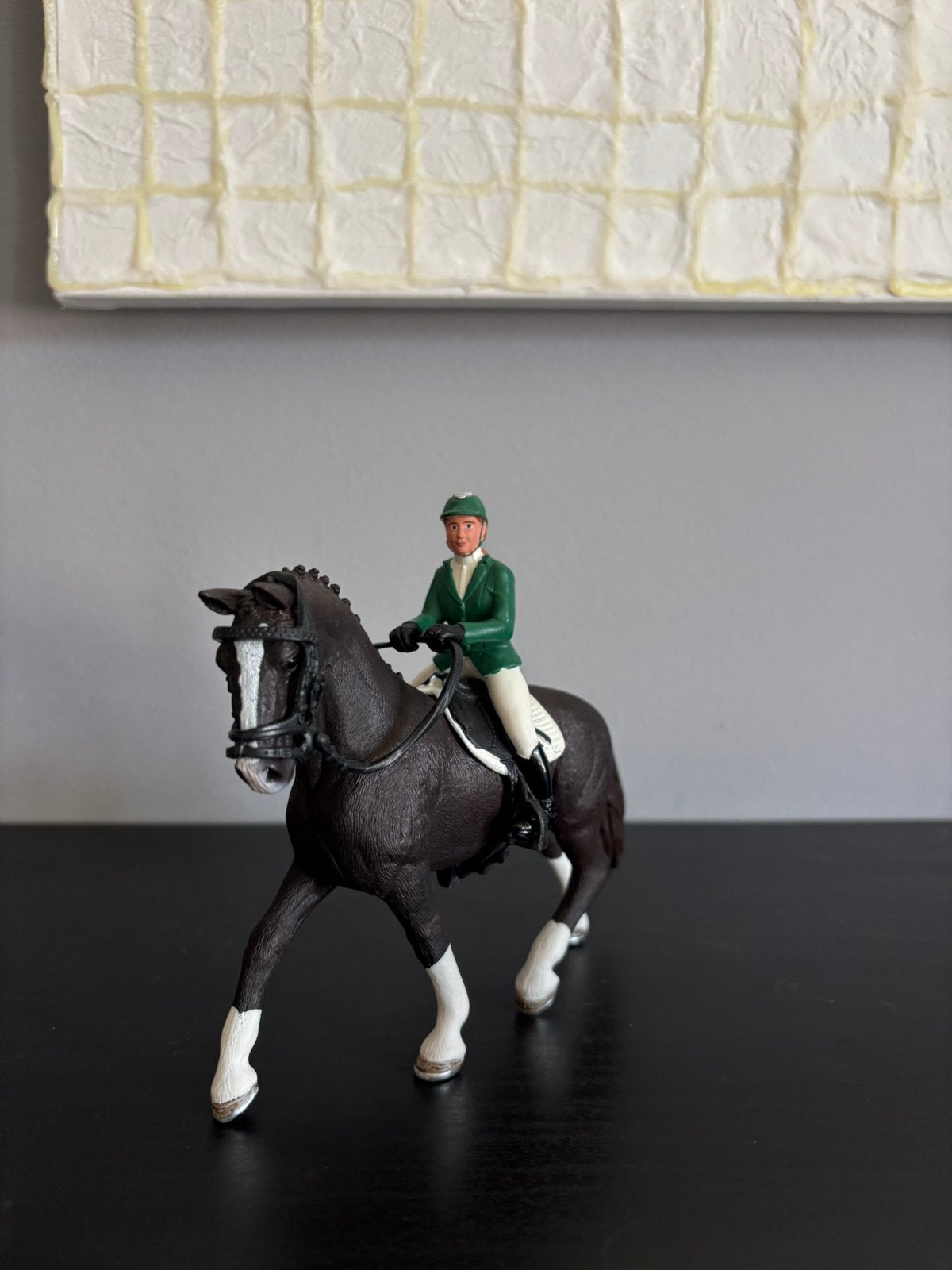 Schleich groen ruiter met zwart paard, Verzamelen, Ophalen, Zo goed als nieuw