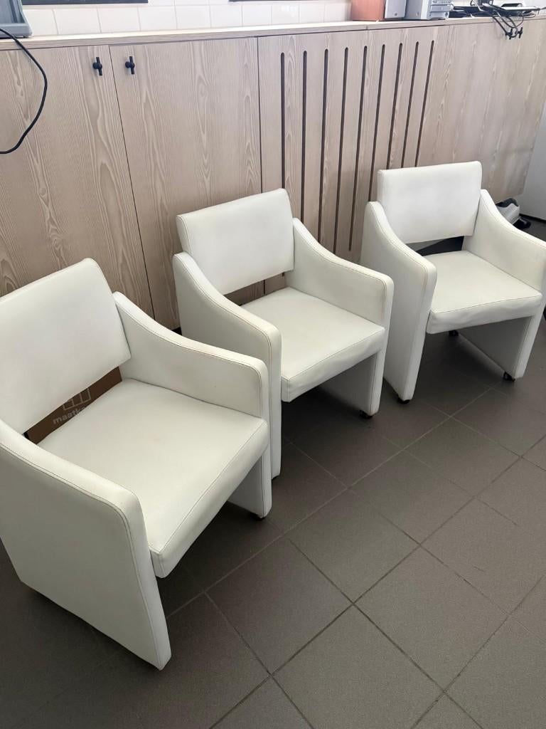 3 witte eetkamerzetels, Ophalen, Drie, Wit, Leer
