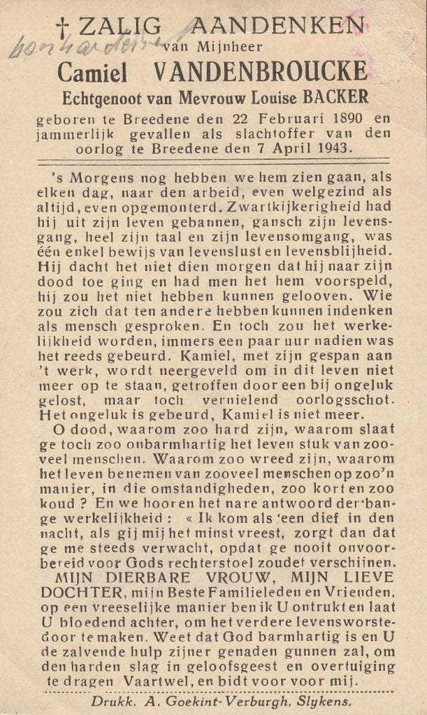 Bombardement Camiel Vandenbroucke Bredene 07.04.1943, Verzamelen, Ophalen of Verzenden