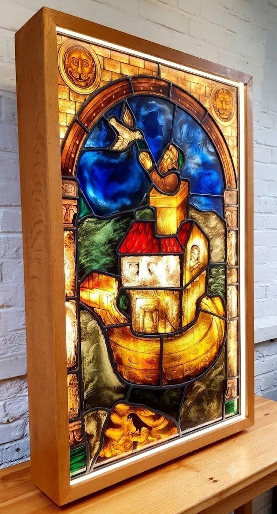 Gebrandschilderd glas in lood van Luc Mestdagh., Antiek en Kunst, Antiek | Glaswerk en Kristal, Ophalen