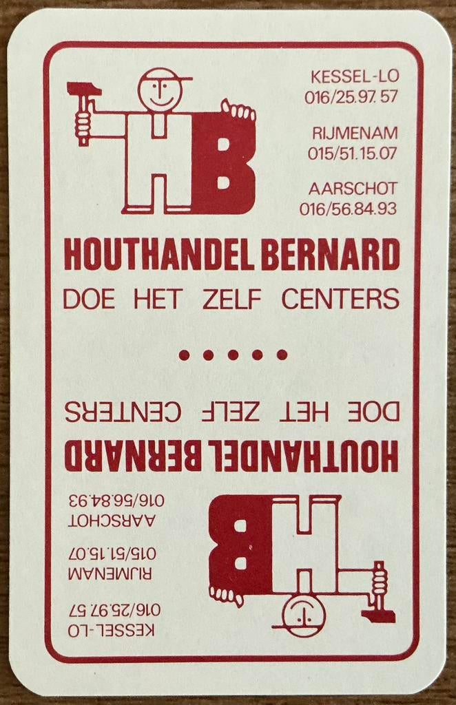 HOUTHANDEL BERNARD/AARSCHOT/KESSEL-LO/tabelkaart, Ophalen of Verzenden, Zo goed als nieuw, Speelkaart(en)
