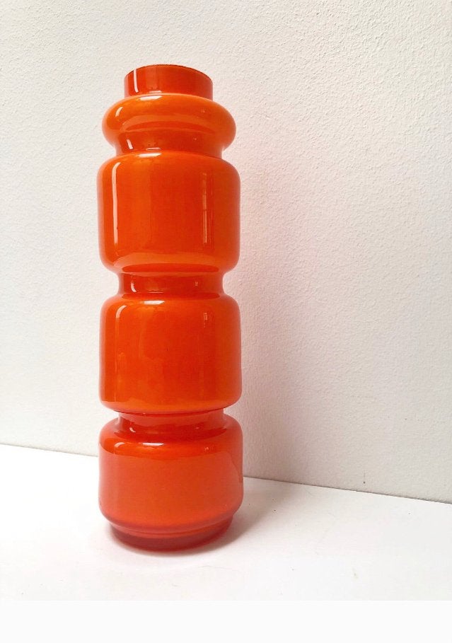 Vintage space age oranje Opaline Glazen Vaas Jaren 60/70, Antiek en Kunst, Ophalen, Vaas, Oranje