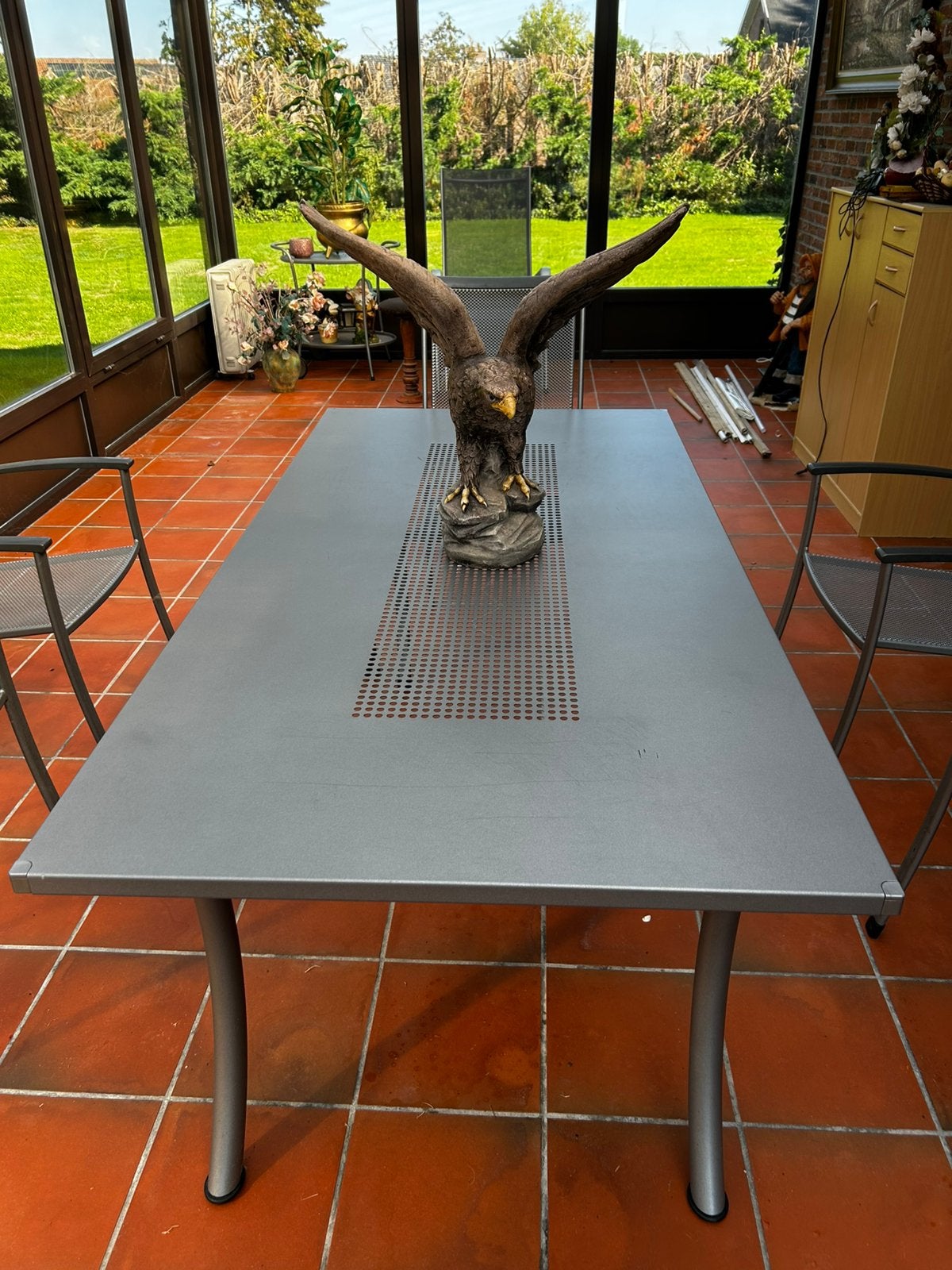 Metalen tuintafel en 6 stoelen, Ophalen, Gebruikt