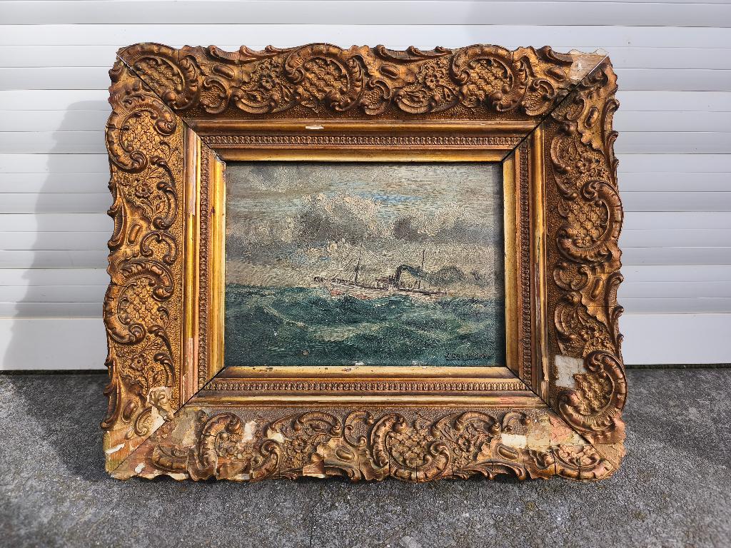 Huile sur panneau marine signe j cantais 1913, Enlèvement ou Envoi