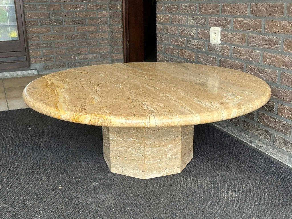 Unieke ronde travertin salontafel 90 cm, Ophalen of Verzenden