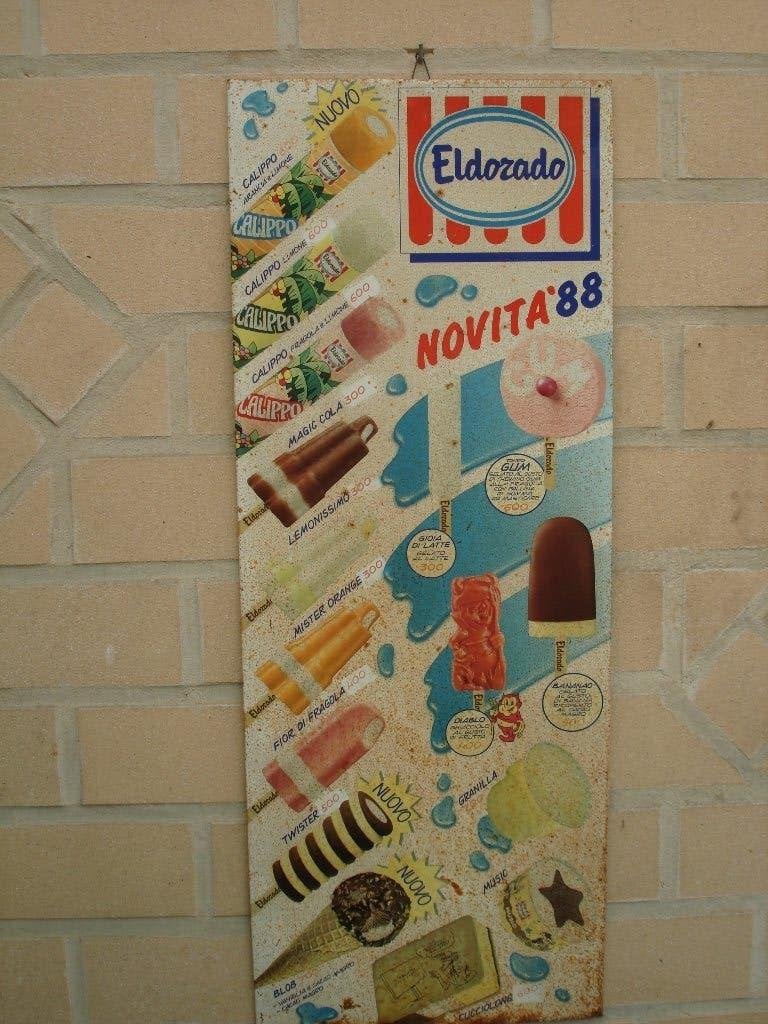 blikken reclamebord " Eldorado " -- " OLA " -- jaar '88 --, Verzamelen, Ophalen, Gebruikt, Reclamebord