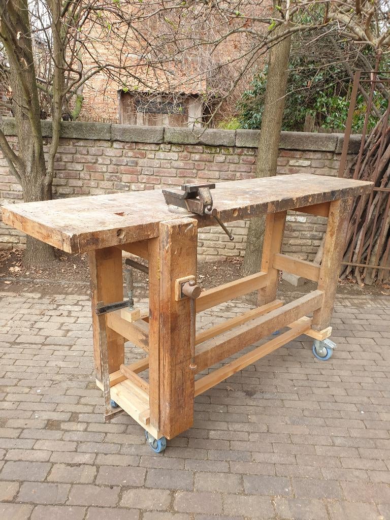 Oude houten timmermanswerkbank, Antiek en Kunst, Ophalen