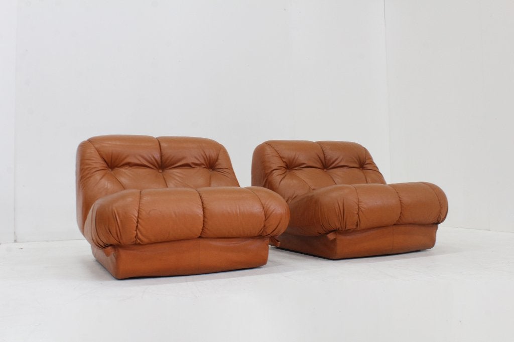 Set Vintage Mimo padova Nuvolone fauteuils cognac leer, Enlèvement ou Envoi, Utilisé, Cuir, Design