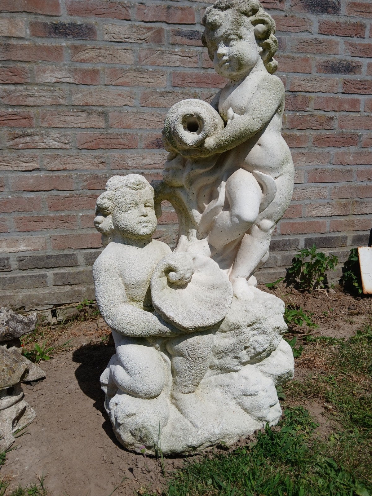 tuinbeeld, vijverbeeld in steen (zeer zwaar) 75cm hoog, Enlèvement, Utilisé, Pierre, Ange