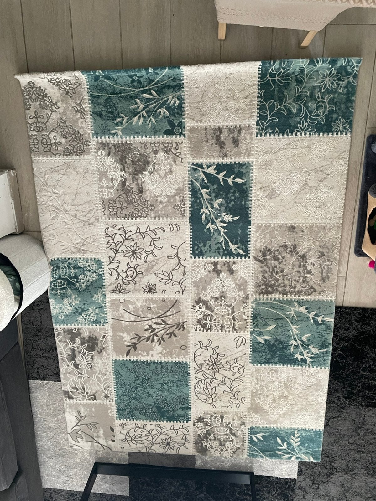 Tapis design vert et blanc, 200 cm ou plus, 150 à 200 cm, Comme neuf, Vert