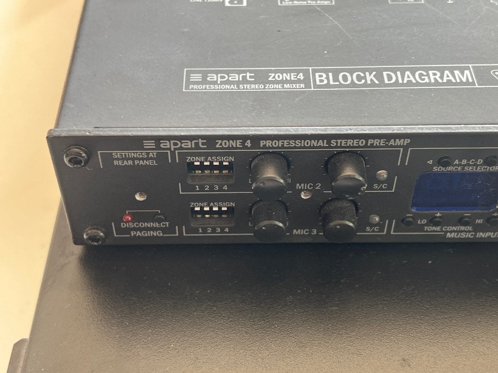 Préampli 4 zones APART AUDIO/BIAMP ZONE4 : 4 stéréo, TV, Hi-fi & Vidéo, Autres marques, Enlèvement ou Envoi, 120 watts ou plus