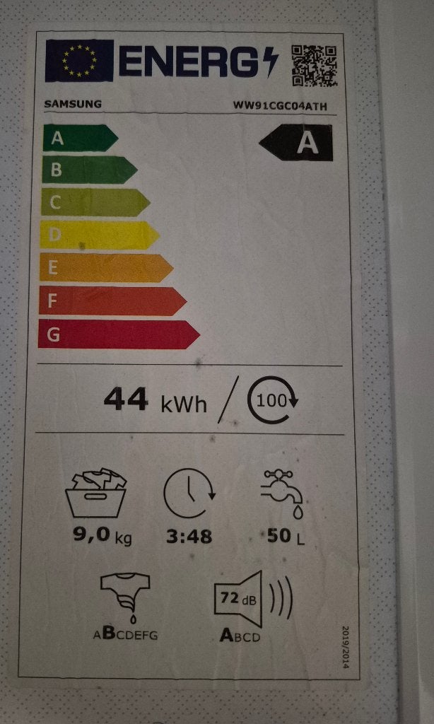 Samsung-wasmachine van 9 kg, 1200 à 1600 tours, 85 à 90 cm, Comme neuf, Chargeur frontal