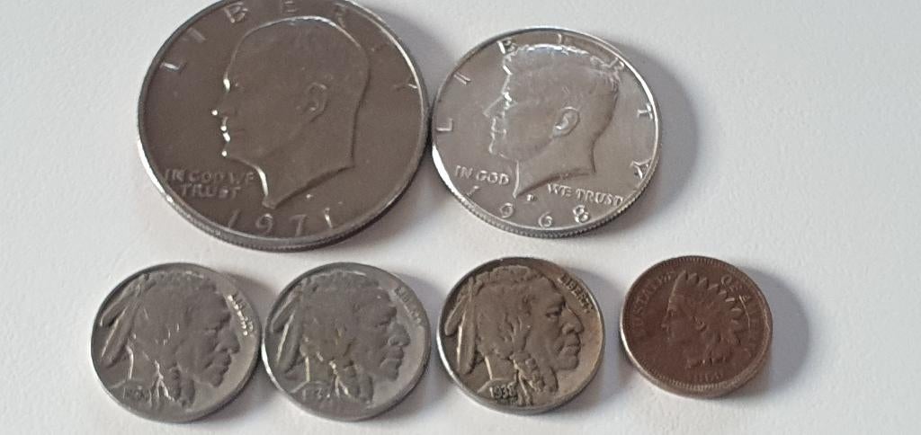 6 Munten uit VS 1859- 1971, Enlèvement ou Envoi, Amérique du Nord, Série, Argent