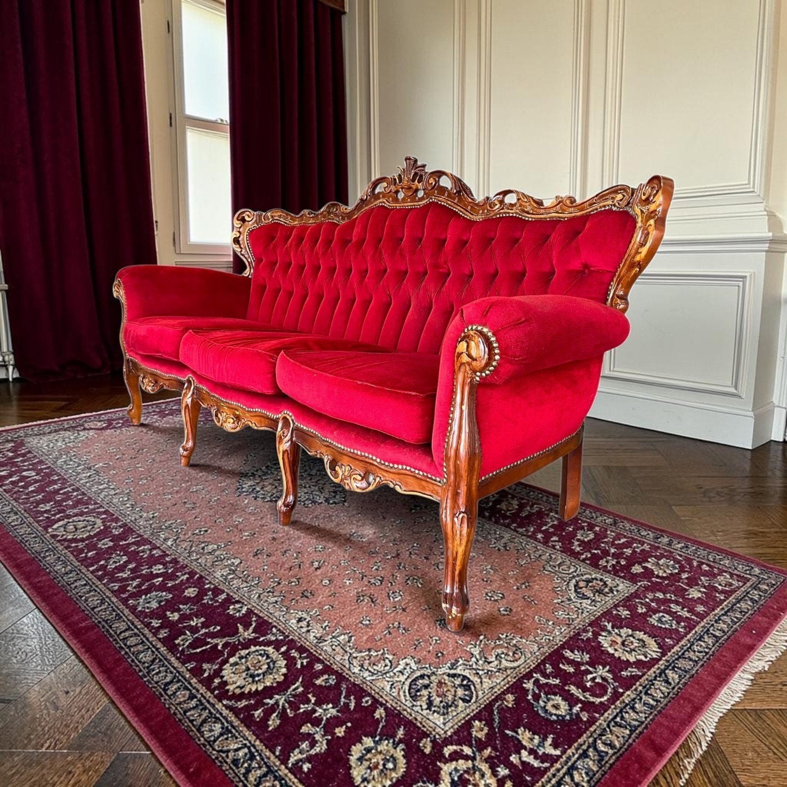 Chaise baroque rouge vintage/trois places/canapé/canapé, Enlèvement