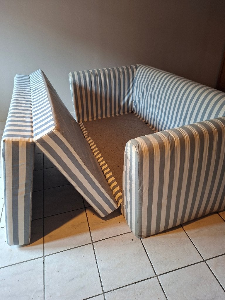 vouwbare zetel voor logeergasten gestreept wit  en blauw, Ophalen, Eenpersoons, Wit, Mousse