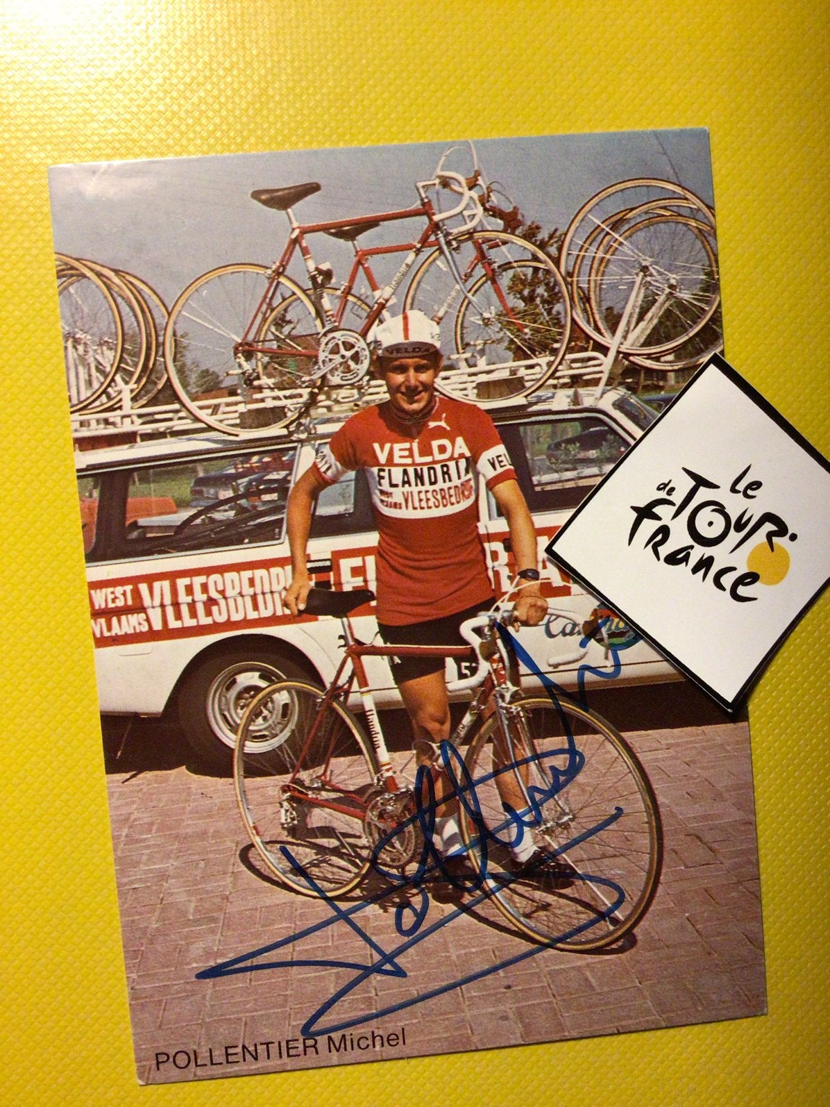 wielerkaart  1976 team flandria  michel pollentier signe, Verzenden, Zo goed als nieuw