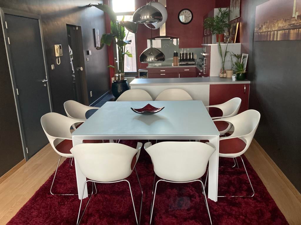 Disigntafel Dexo, 140 x 140, wit, Ophalen, Disign, strak, modern, Vierkant, Vijf personen of meer