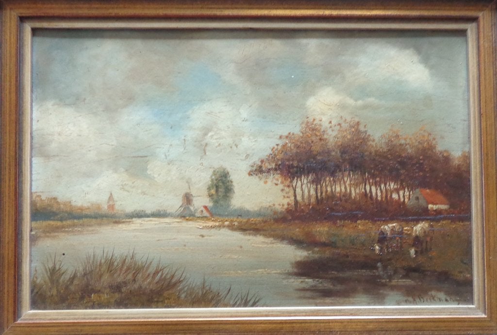 M. H. BEEKMANS / KOEIEN RIVIER / OLIEVERF / 22x31cm / KADER, Paneel, Expressionistisch, Ophalen of Verzenden, Gesigneerd