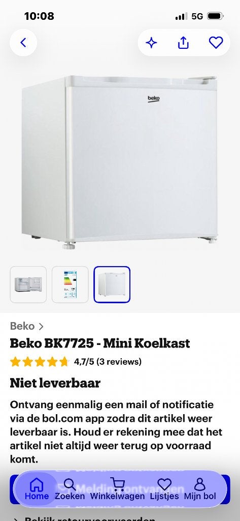 Minikoelkast Beko, Elektronische apparatuur, Ophalen, Gebruikt, Minder dan 85 cm, Minder dan 75 liter