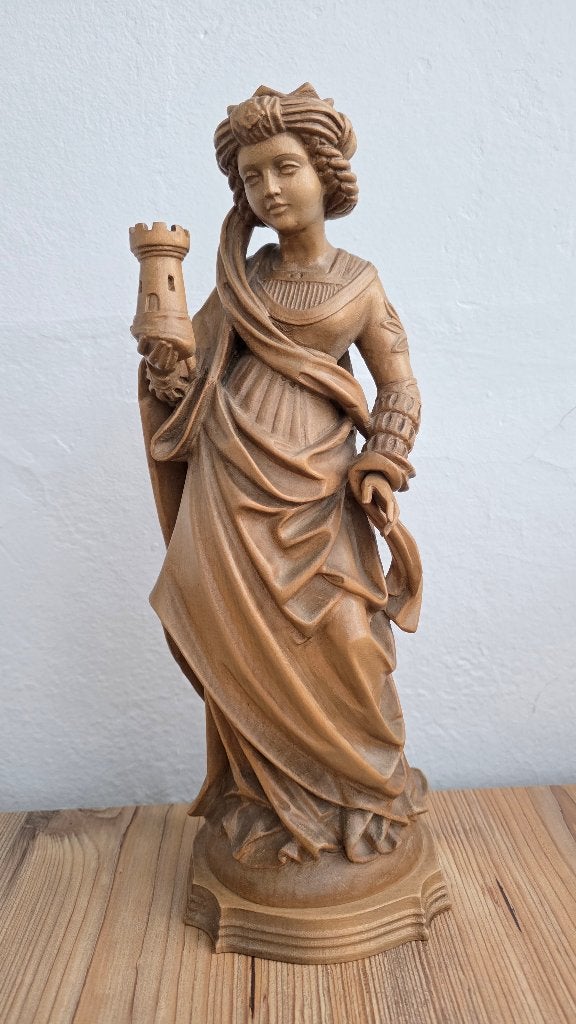 Handgesneden houten beeld Heilige Barbara met Toren, Antiek en Kunst, Ophalen of Verzenden