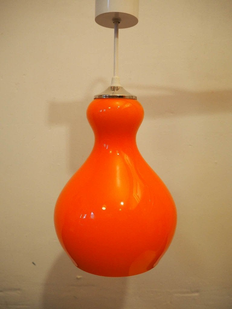 Mid-Century oranje opaline hanglamp, 1970s, Antiek en Kunst, Ophalen of Verzenden