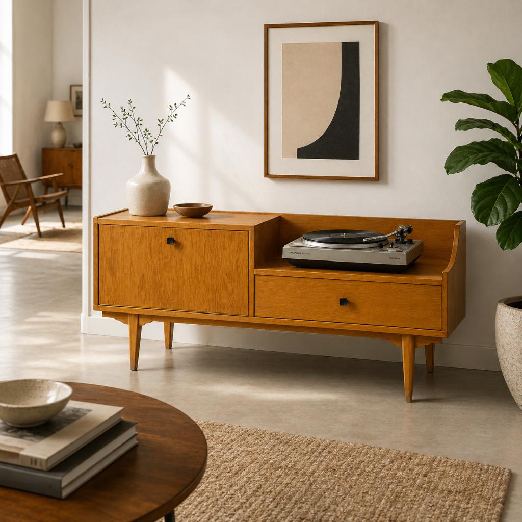 Mid Century kast / audio / tv -meubel, Ophalen, Zo goed als nieuw, Eikenhout, Vintage