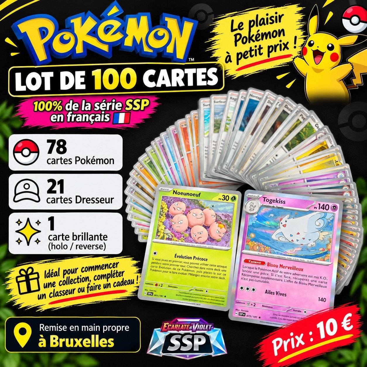 Lot de 100 cartes Pokémon FR authentiques – Sans doublons, Enlèvement, Neuf, Plusieurs cartes, Foil