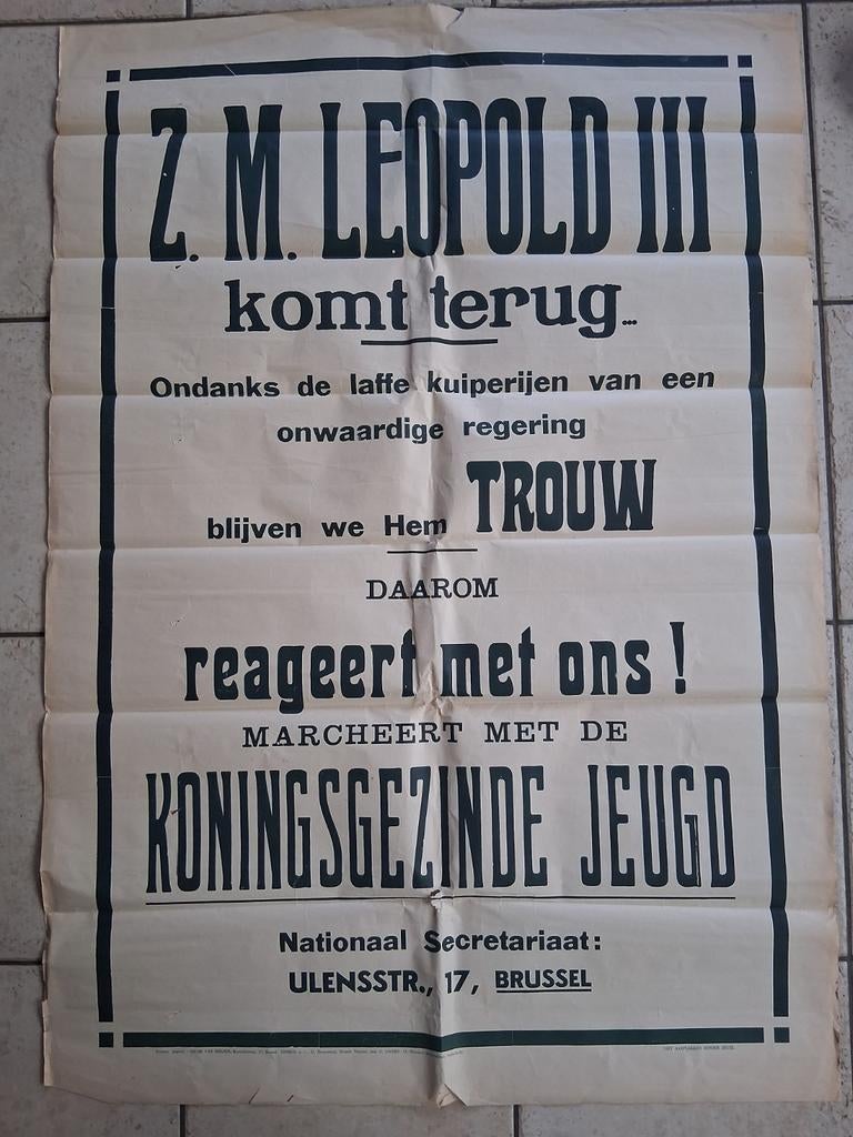 Affiche Koningskwestie, Verzamelen, Militaria | Tweede Wereldoorlog, Ophalen of Verzenden