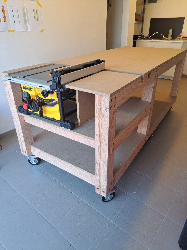 Stevige houten werktafel – voor DeWALT DWE7485-QS tafelzaag, Doe-het-zelf en Bouw, Werkbanken, Ophalen, Gebruikt
