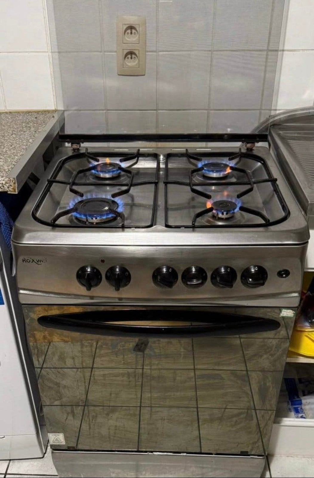 Cuisinière Roxwel Inox – 4 Feux Gaz + Four – Très Bon État, Electroménager, Cuisinières, Enlèvement, Comme neuf, Gaz