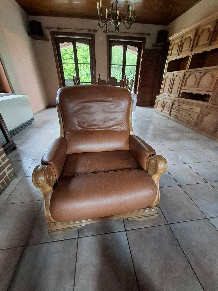 Lederen salon, Huis en Inrichting, Zetels | Zetels, Ophalen, Gebruikt, Overige maten, Klassiek