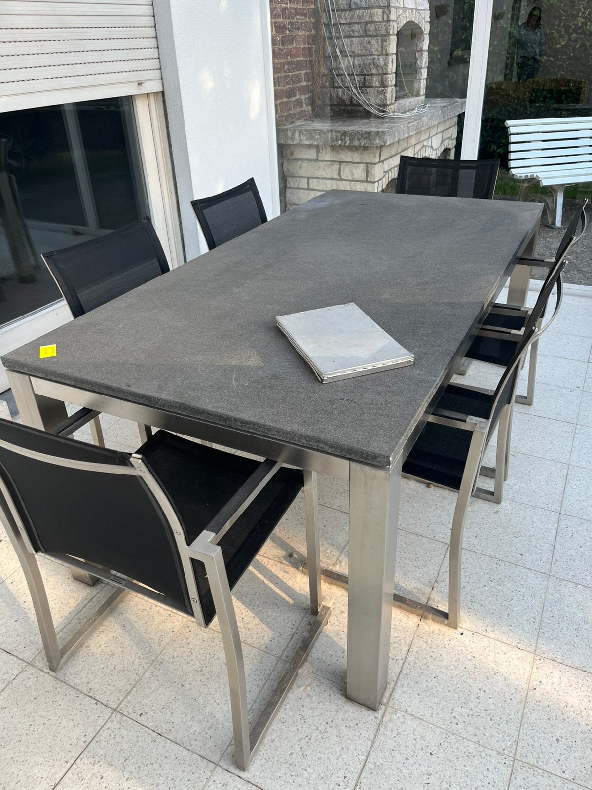 Bristol inox tafel met natuursteenblad, Ophalen, Zo goed als nieuw, Inox, Tuinset