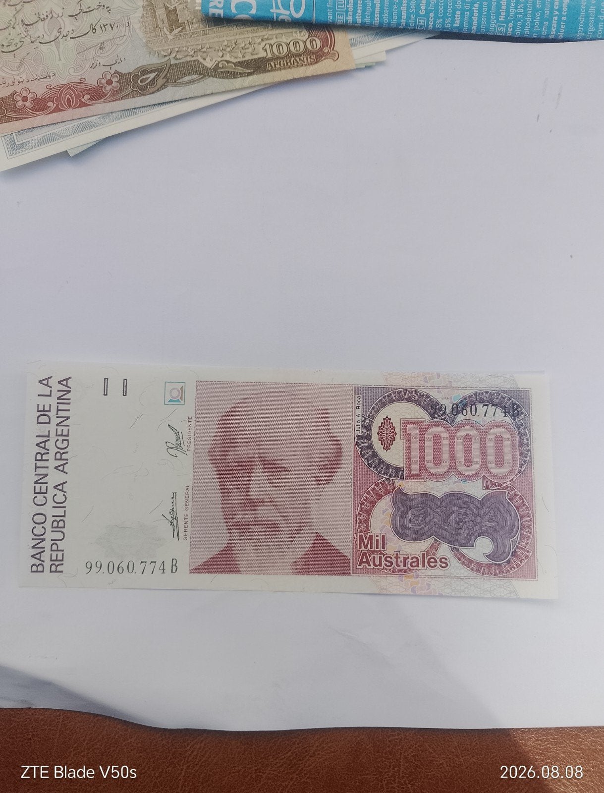 Billet argentin « 1000 Australes ». Julia et Roca, Enlèvement ou Envoi