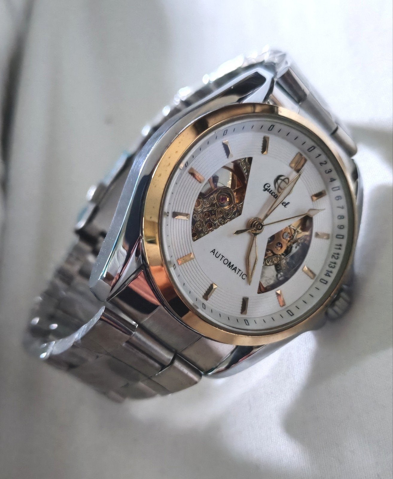 Montre automatique squelette homme – Acier inox, Envoi, État, Neuf, Blanc