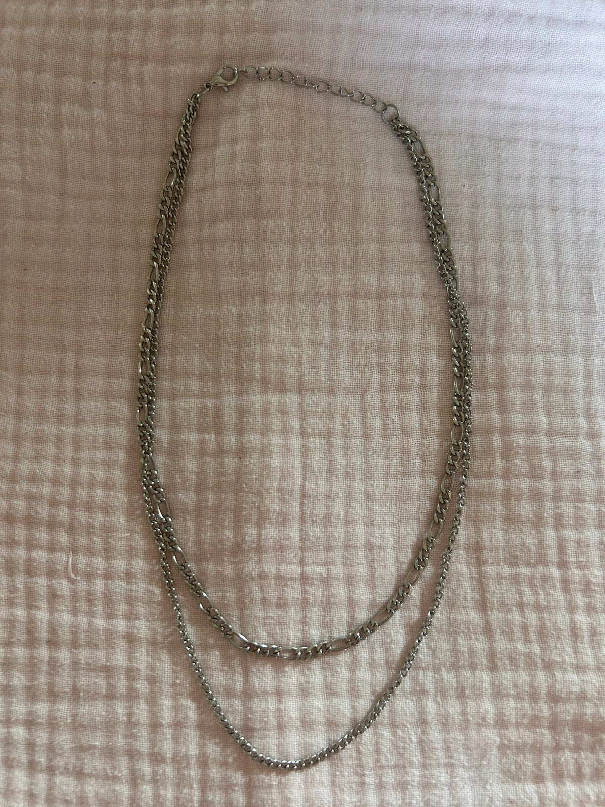 Zilveren dubbele ketting, Ophalen of Verzenden, Zo goed als nieuw, Zilver, Verstelbaar