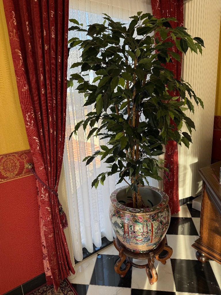 Mooie Chinese bloempot / cache pot met kunst plant, Tuin en Terras, Ophalen, 40 cm of meer, Rond, Binnen