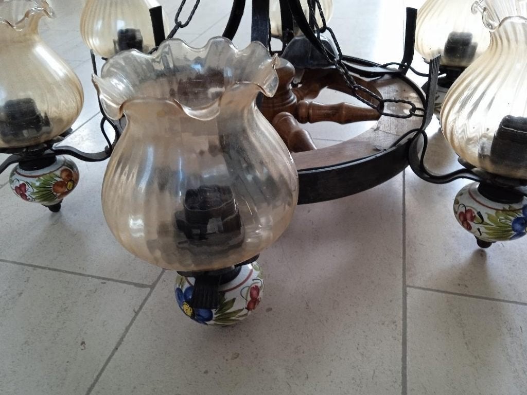 suspension roue chariot  vintage 6 globes, Maison & Meubles, Lampes | Suspensions, Enlèvement, Utilisé