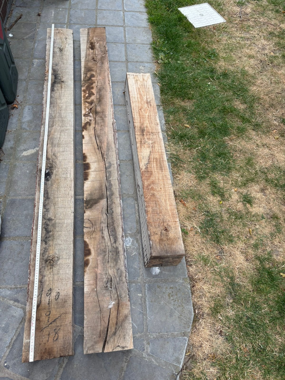 3 Eiken balken samen 40€ afhalen te Koksijde, Doe-het-zelf en Bouw, Hout en Planken, Ophalen, Gebruikt, Eiken, 200 tot 250 cm