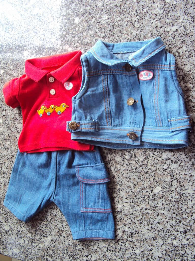 Zapf, jeans 3-deilig pakje, met jasje, broekje en rood ..., Ophalen of Verzenden