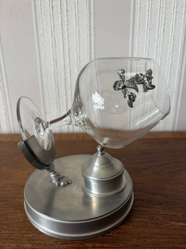 Ensemble de réchaud vintage étain et cognac Luigi Bormioli, Enlèvement ou Envoi, Comme neuf, Verres et Verres à shot