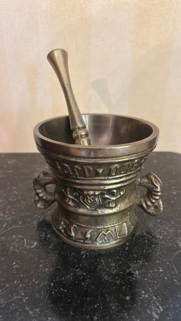 Officiele / antieke apothekers mengbeker met staaf, Antiek en Kunst, Antiek | Brons en Koper, Ophalen, Brons