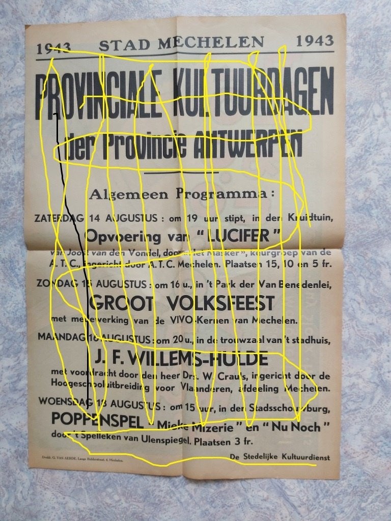Mechelen Antwerpen Affiche Poster Document Concert Oorlog, Verzamelen, Posters, Verzenden