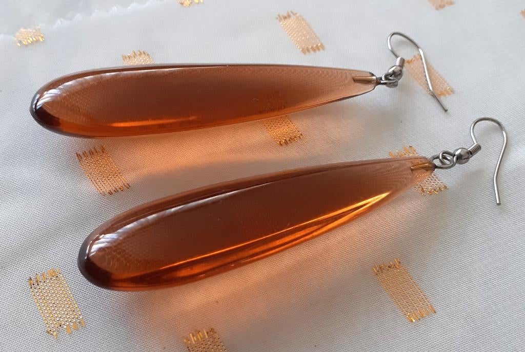 oorbellen hangers vintage statement bruine druppel '80, Enlèvement ou Envoi, Neuf, Brun, Pendantes