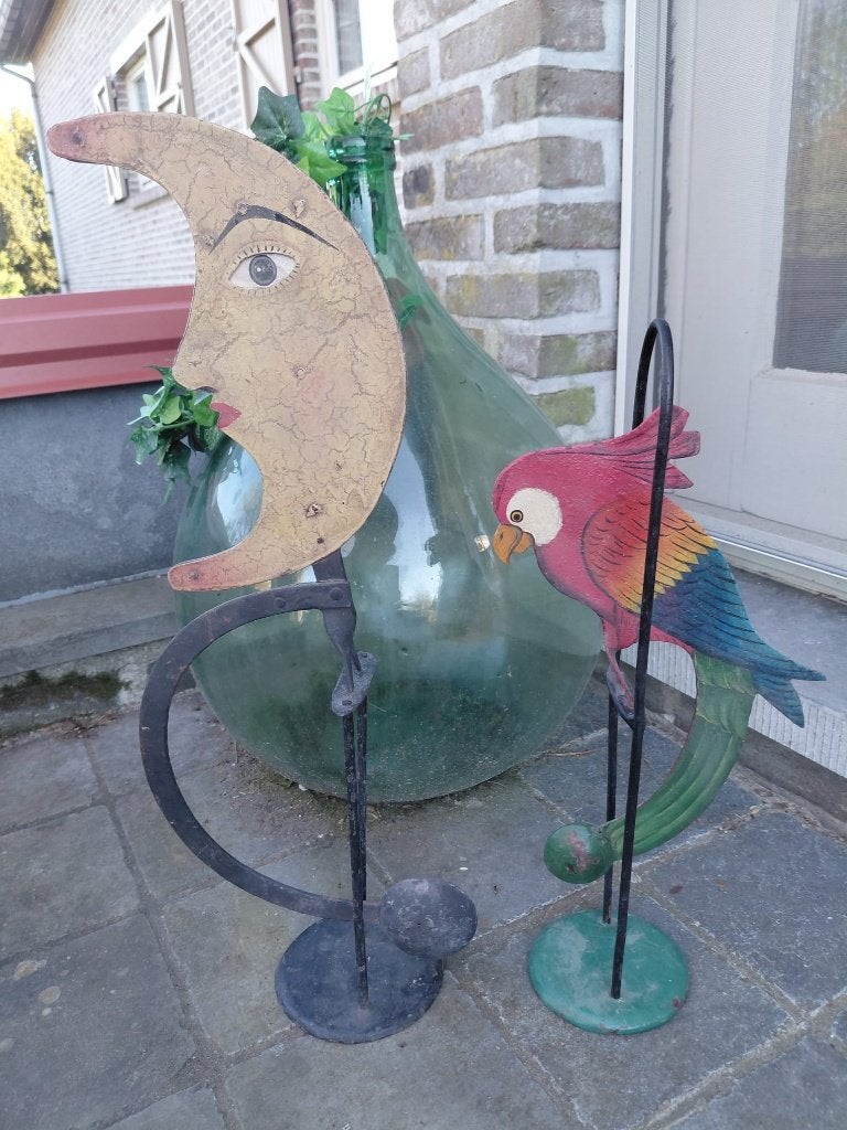2 x gobelet d'équilibre - sculpture - lune - perroquet, Antiquités & Art, Enlèvement ou Envoi