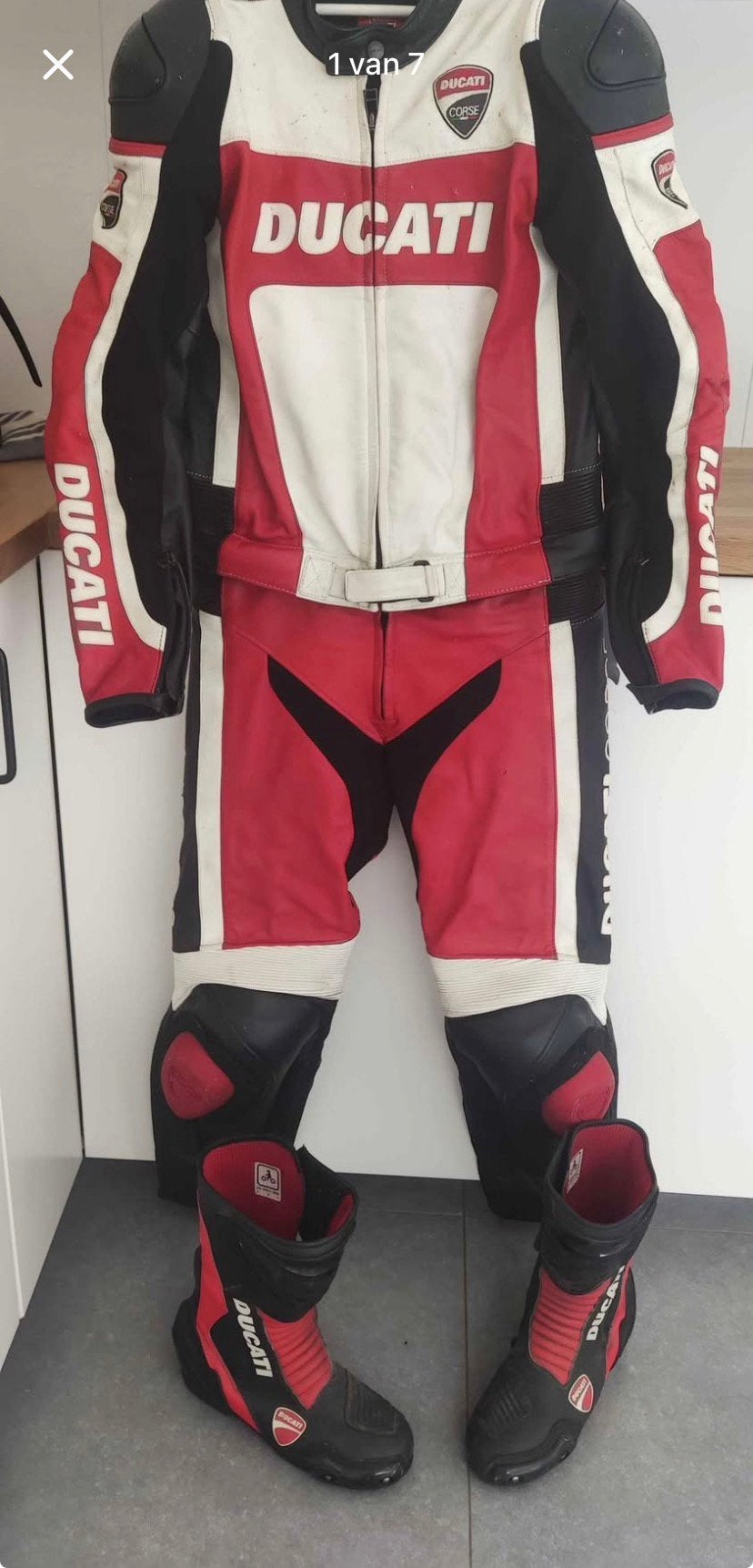 2-delig leren dainese ducati motopak M48 + motorschoenen, Ophalen, Tweedehands, Heren, Combipak