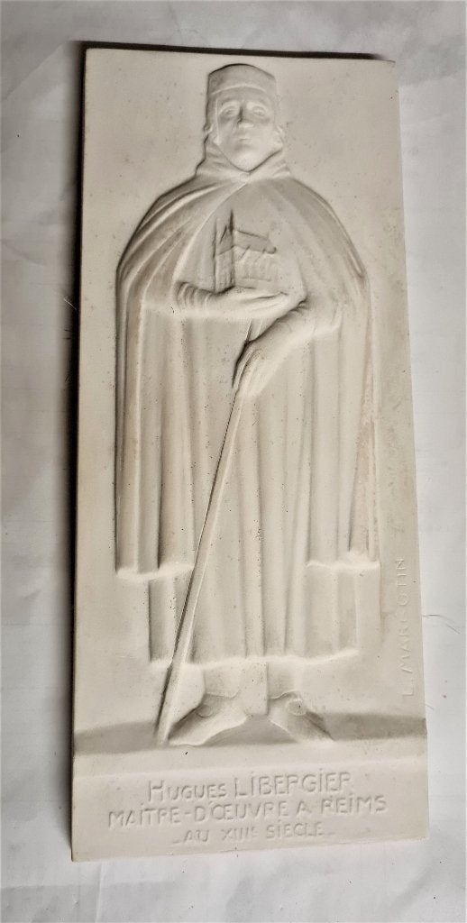 Bas-relief en plâtre HUGUES LIBERGIER architecte Reims, Antiquités & Art, Enlèvement ou Envoi, Homme, Classique, Décoration murale