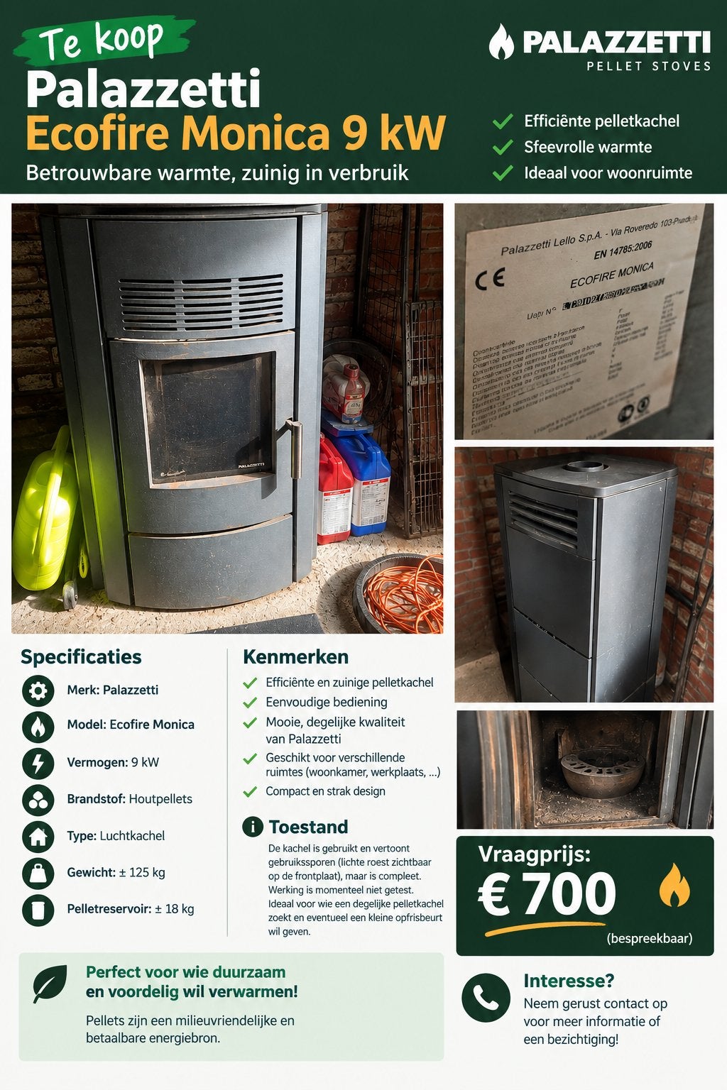 Pellets cachel te koop goed onderhouden, Huis en Inrichting, Ophalen, Zo goed als nieuw