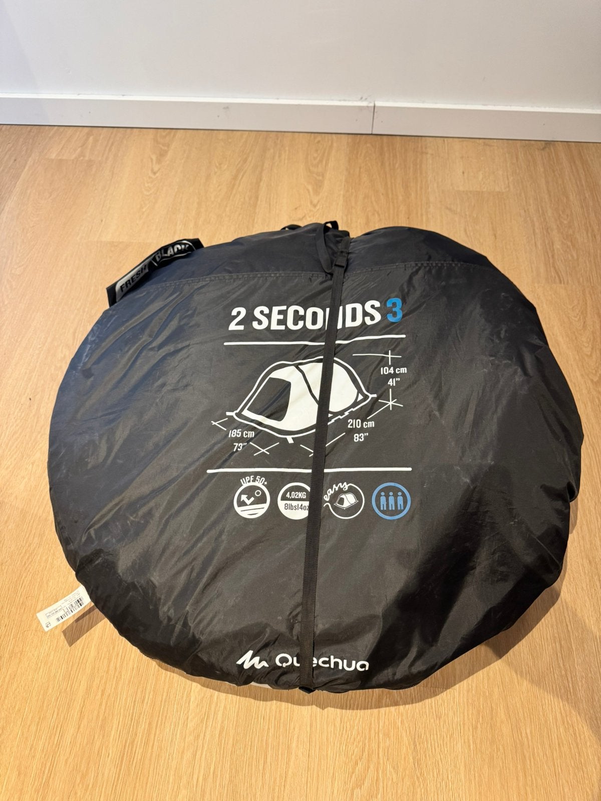 Quechue 2 seconds tent  Black & Fresh 3 personen, Caravans en Kamperen, Ophalen of Verzenden, Zo goed als nieuw
