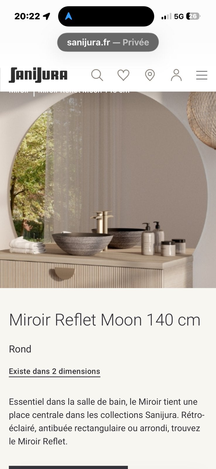 Miroir, salle de bain, reflet Moon de la marque SaniJura, Enlèvement, Neuf, Miroir/armoire de toilette