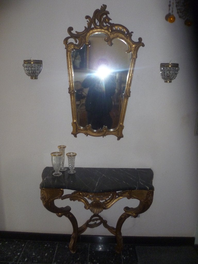 ANTIEKE VERGULDE WANDCONSOLE MET SPIEGEL, Antiek en Kunst, Ophalen